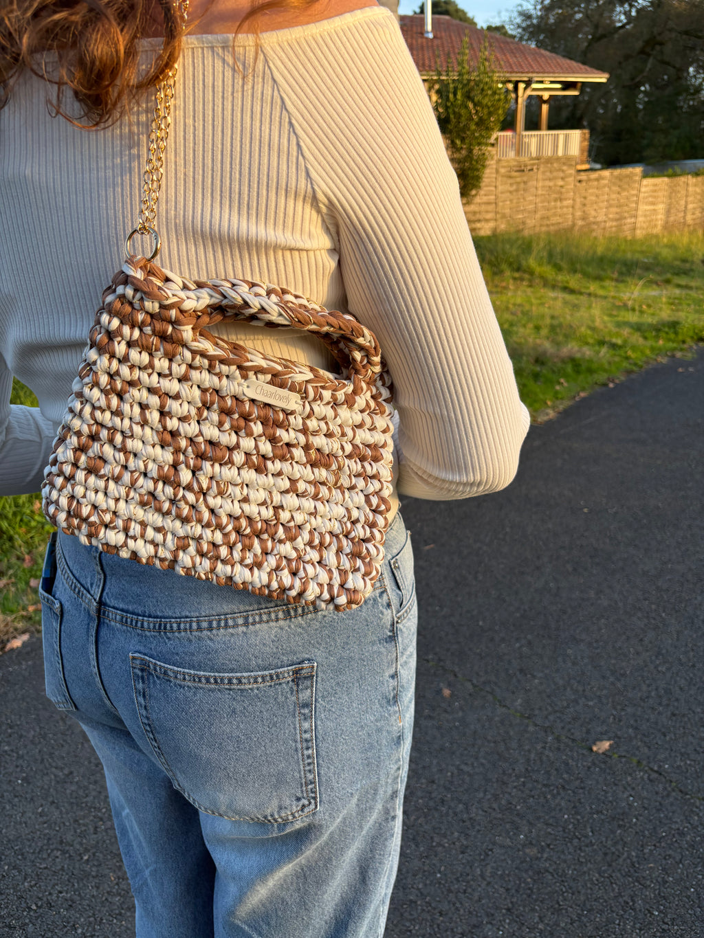Sac Chalya marron, blanc et dorée