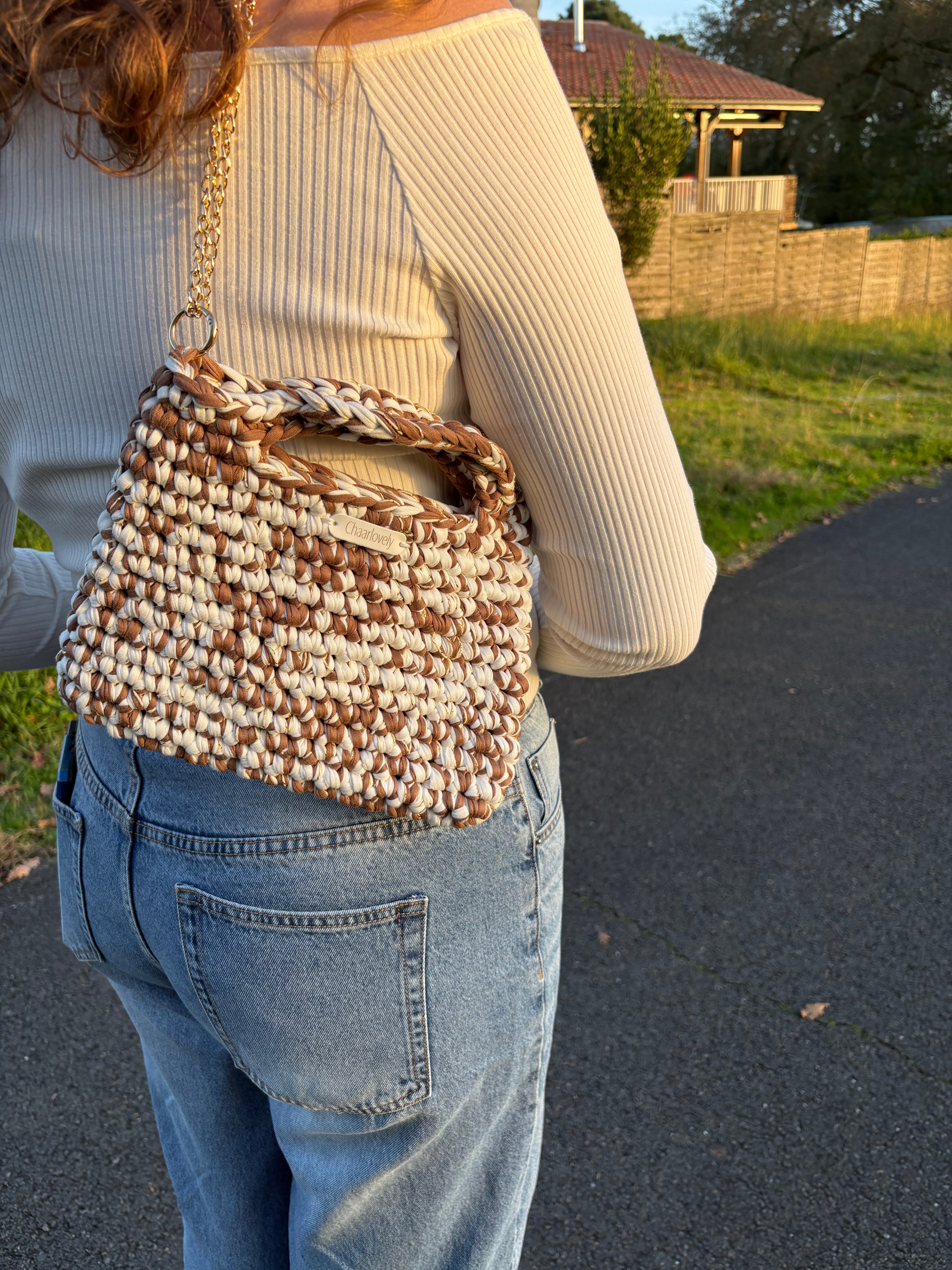 Sac Chalya marron, blanc et dorée