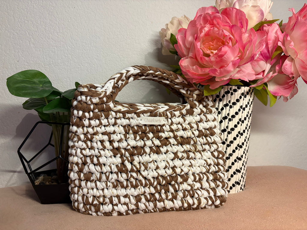 Sac Chalya marron, blanc et dorée